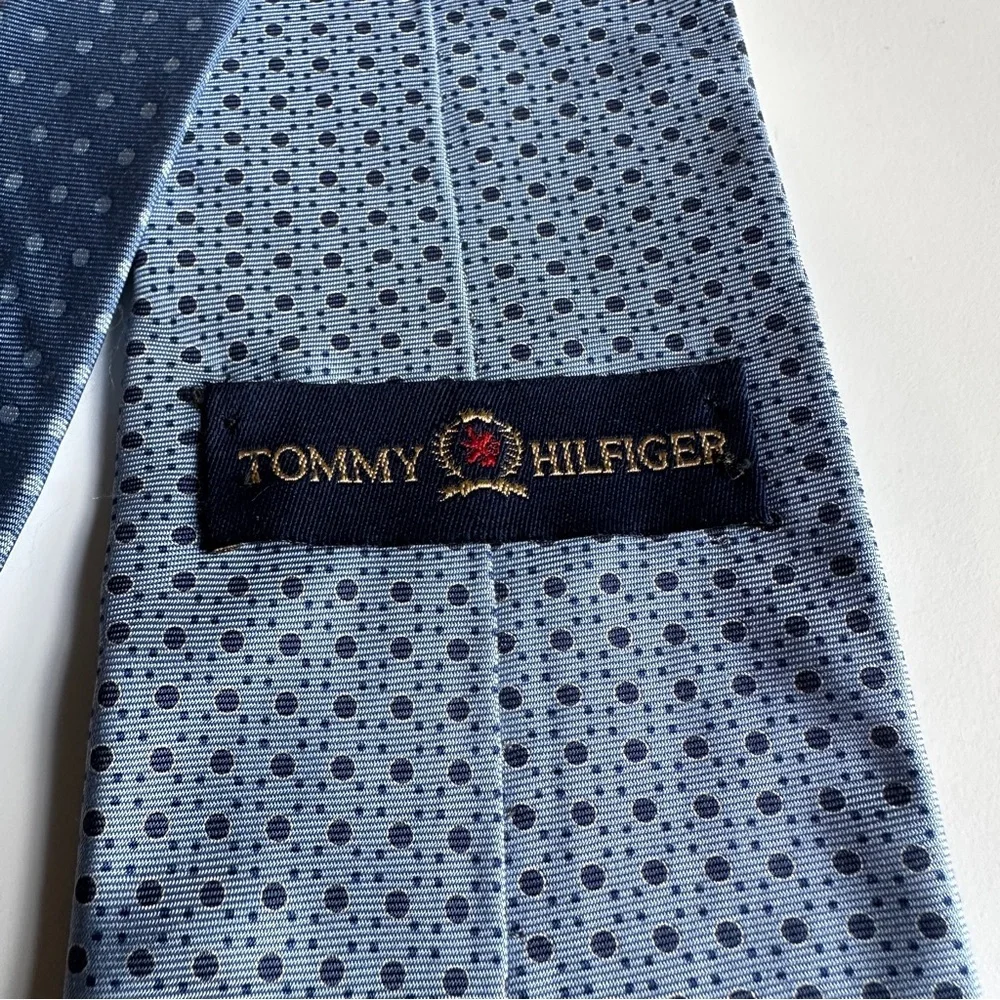 Tommy Hilfiger Light Blue and Navy  Patterned Silk Tie